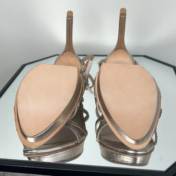 PELLE MODA FARAH EVENING SANDAL PLATINUM LEATHER Rhinestone Platform High Heels - Picture 11 of 13